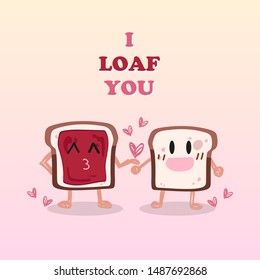 Vector of hand-draw bread loaf.cute couple poster.