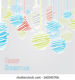 Vector hand-draw christmas background. unconvetional christmas template. Colorfully sketch shapes - christmas balls. Square background with space for your text.