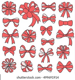 Vector hand-draw red bows. Present set