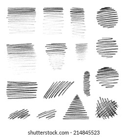 Vector hand-draw shapes with pencil texture. Various pencil strokes isolated on white background.