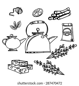 vector hand-draw tea set doodles