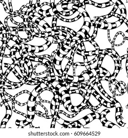 Vector hand-draw zentangle snakes background. Hand-drawn, ethnic,  retro, doodle, vector, zentangle tribal design element. Abstract illustration with snakes pattern in black and white
