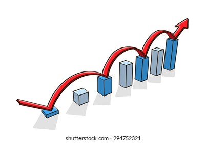 vector hand-drawing color graph with positive growth arrow