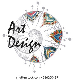 Vector hand-drawing. Ethnic ornament colored, twisted spiral. On a white background.