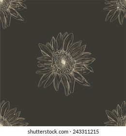 Vector hand-drawing  floral seamless background. Vintage interior walpapper. Lite brown flower interior wallpaper