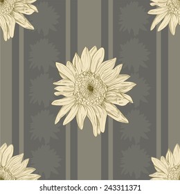 Vector hand-drawing  floral seamless background. Vintage interior walpapper. Dark brown flower interior wallpaper