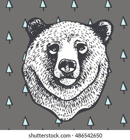 Vector. Hand-drawing seamless pattern of bear