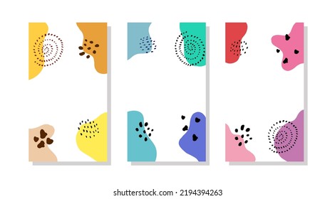 Vector hand-drawn abstract backgrounds for social media, postcards, invitations, ads, greeting cards. Three variants of hand-drawn background templates in different colors. EPS 10.