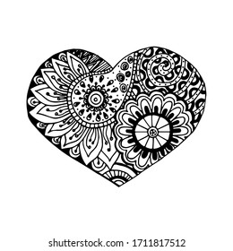 Vector hand-drawn abstract doodle heart. Coloring page for children and adults, for Valentine's day February 14. Black outline. Isolated on white. It can be used as a sample for the designer. EPS 8.