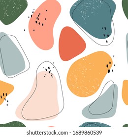 Vector hand-drawn abstract pattern with different shapes,dots and lines. Abstract seamless pattern with different shapes and textured. Contemporary modern trendy vector illustrations. Pastel colors