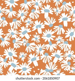Vector hand-drawn abstract retro color wild flower illustration seamless repeat pattern digital artwork fashion fabric home decor print textile