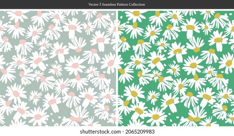 Vector hand-drawn abstract retro color wild flower illustration seamless repeat pattern 2 color ways collection set bundle digital artwork fashion fabric home decor print textile