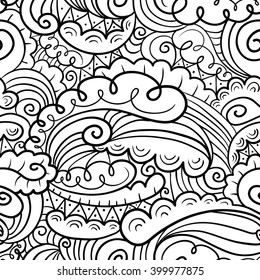 Vector hand-drawn abstract seamless pattern in doodle black and white style