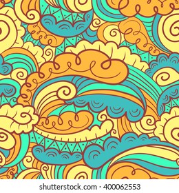 Vector hand-drawn abstract seamless pattern in doodle style