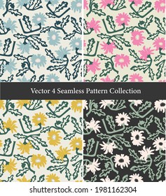 Vector hand-drawn African daisy flower illustration motif seamless repeat pattern collection set pattern artwork digital file fashion home decor print textile fabric