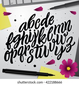Vector Hand-Drawn Alphabet. Brush Painted Characters. Handwritten Script Typeface. Hand Lettering and Custom Typographic art for: Logo, Cards, etc. Font for the logotypes.
