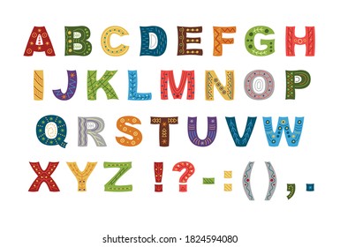 Vector hand-drawn alphabet. Alphabet for children. Set of letters for your design
