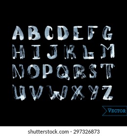Vector handdrawn alphabet. Modern grunge abc. Latin alphabet letters written with a chinese brush.