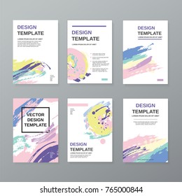 Vector handdrawn aqua ink paint splash poster design template set