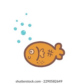 Vector handdrawn aquarium fish with water bubbles.