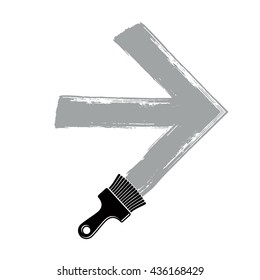 Vector hand-drawn arrow symbol created with paintbrush, direction sign. Brushed cursor black and white illustration, next concept.