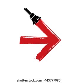 Vector hand-drawn arrow symbol created with paintbrush, direction sign. Brushed cursor red illustration, next concept.