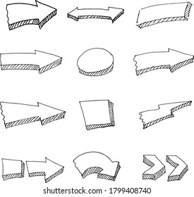 Vector hand-drawn arrows. A set of arrows of various shapes. Vector illustration.