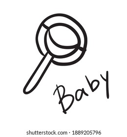 vector hand-drawn baby rattle. sketch, icon, print, doodle. isolated on a white background.