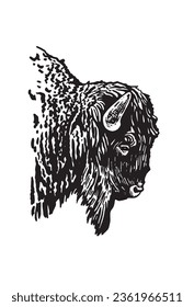 Vector hand-drawn bison isolated on white , graphical illustration