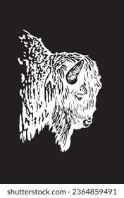 Vector hand-drawn bison  on black , graphical illustration