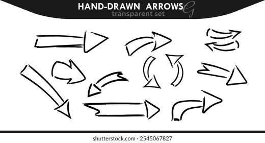 Vector Hand-drawn black Arrows Set on a transparent background