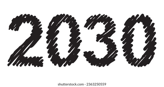 Vector hand-drawn black new year font isolated on white background. Figures hatched marker