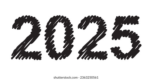 Vector hand-drawn black new year font isolated on white background. Figures hatched marker