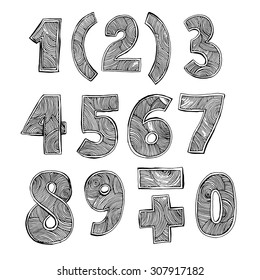 Vector hand-drawn black and white numbers