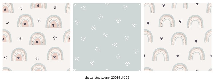 Vector handdrawn bohemian rainbows pattern set for any design purposes