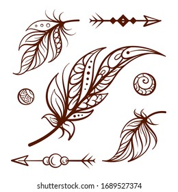 Vector hand-drawn boho style elements set