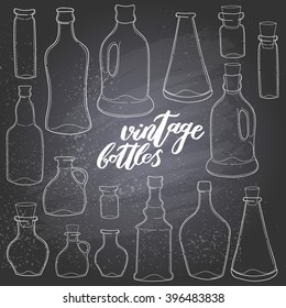 Vector handdrawn bottles. Vintage collection.