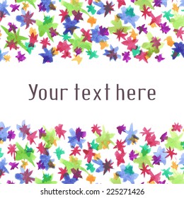 Vector hand-drawn bright watercolor background with firework star sparks. Original colourful template for your text