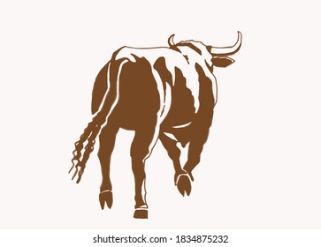 Vector hand-drawn bull, sepia background,illustration