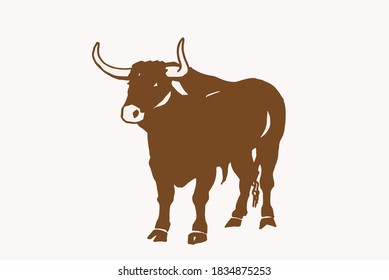 Vector hand-drawn bull, sepia background,illustration