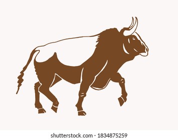 Vector hand-drawn bull, sepia background,illustration