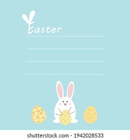 Vector hand-drawn bunnies and eggs. Happy easter. Hello Easter. Festive postcard, banner, poster.