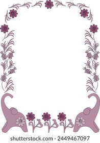 Vector hand-drawn card poster in folk scandinavian style in pink color