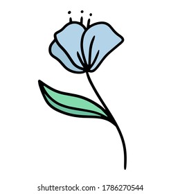 flor azul vectorial dibujada a mano. material de un solo elemento decorativo Doodle aislado en un fondo blanco. tatuaje floral. icono