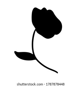 vector hand-drawn cartoon flower silhouette. stock single decorative Doodle element isolated on a white background. flower tattoo. icon. poppy, rose, tulip