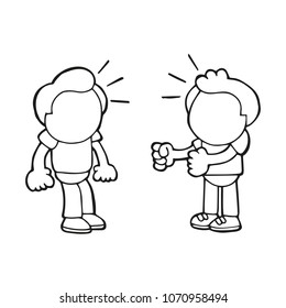 Vector hand-drawn cartoon illustration of angry man wanting another man to fight.