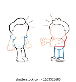 Vector hand-drawn cartoon illustration of angry man wanting another man to fight.