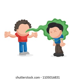 Vector hand-drawn cartoon illustration of with bad breath talking to another man.