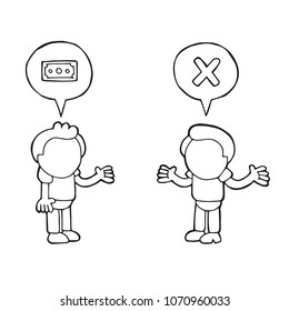 Vector hand-drawn cartoon illustration of man asking another man for money and refused.