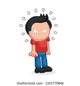 Vector hand-drawn cartoon illustration of man standing crying.